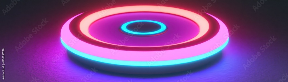 Poster A futuristic colorful glowing round object set on dark surface