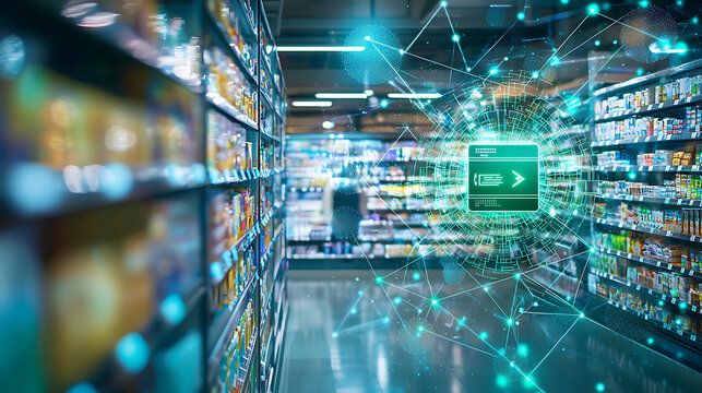 Smart retail technology revolutionizes shopping experience in modern grocery store enhancing customer interaction and efficiency