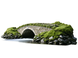 Hyperdetailed Moss Covered Stone Bridge Arch with Flowing Water Beneath