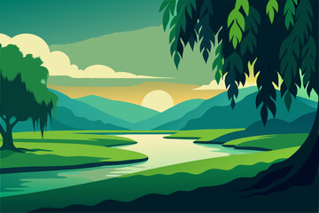 landscape with trees and mountains