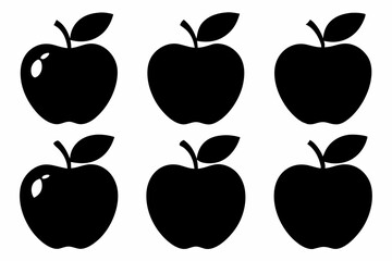 set of apple line art silhouette vector illustration