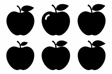 set of apple line art silhouette vector illustration
