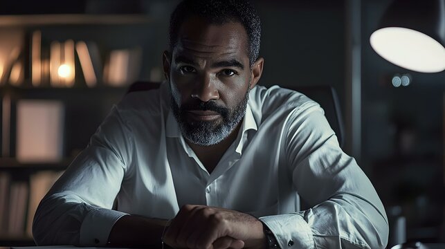 Portrait of biracial businessman sitting at desk