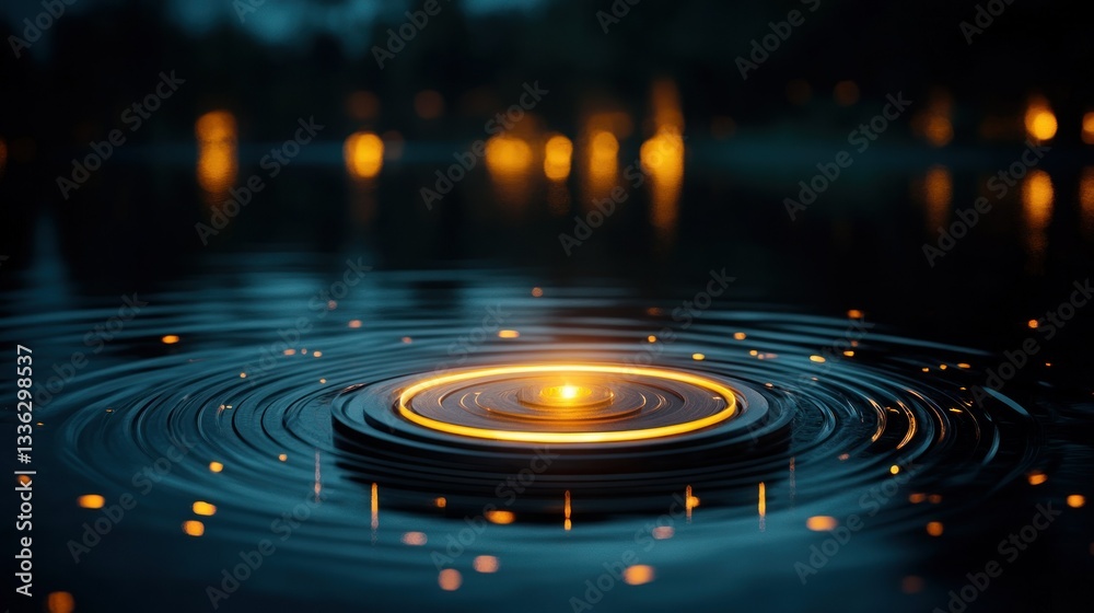 Poster illuminated orb in water with ripples and ambient light