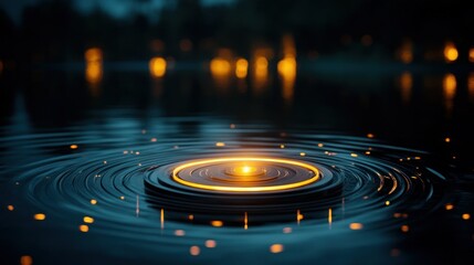 Illuminated orb in water with ripples and ambient light