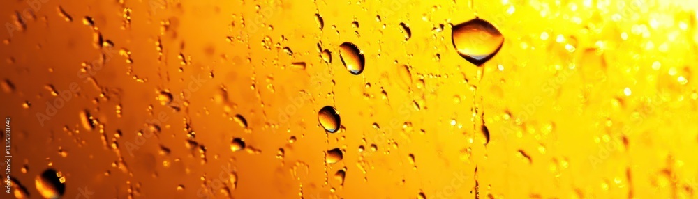 Poster condensed liquid droplets clinging to a transparent and shiny surface