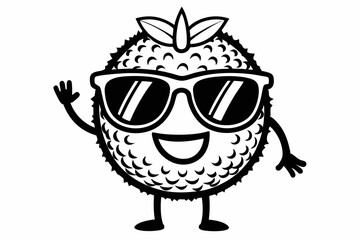 jackfruit wearing sunglass line art silhouette vector illustration