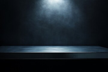 Dark moody studio background with spotlight and metal surface.