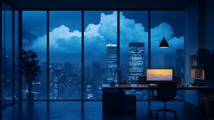 modern open office area with aesthetic dark