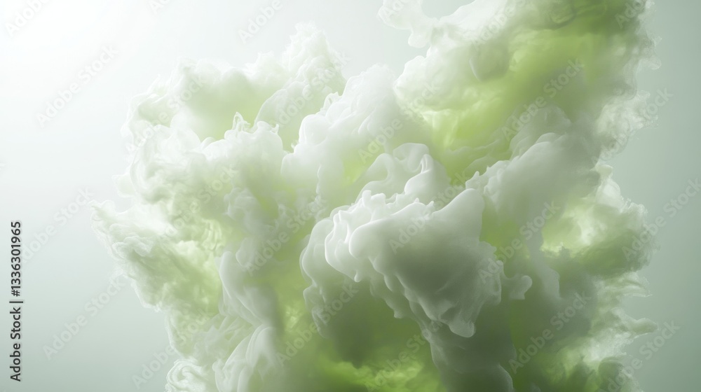Poster an abstract artistic image of billowing white and green shapes