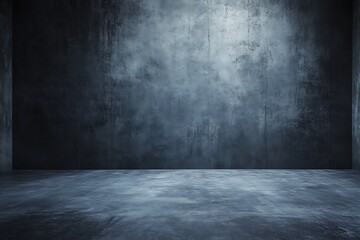 Dark, moody interior with textured concrete walls and floor, lit by a single light source.