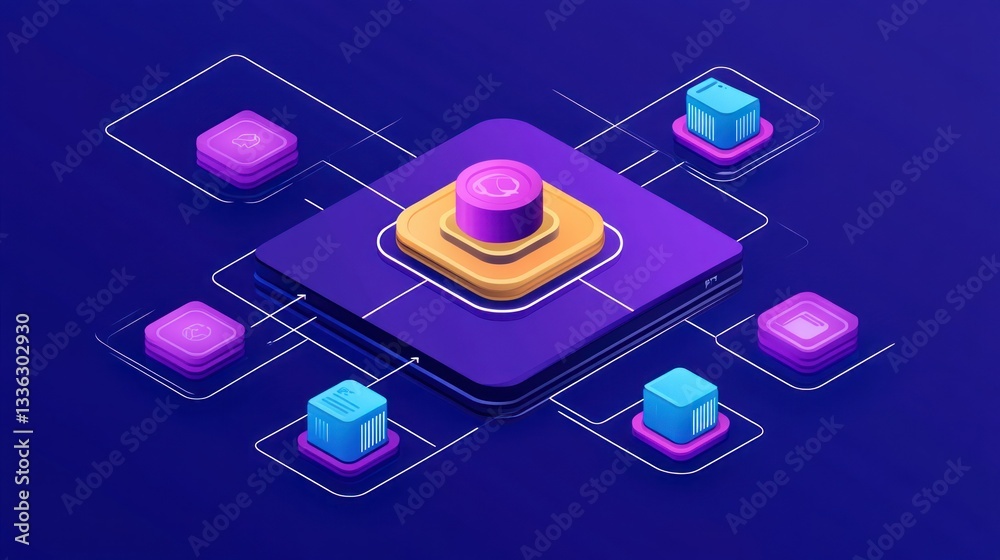 Poster An isometric illustration representing a data network connection