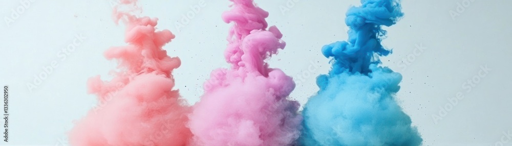 Poster three streams of colorful ink spread through a liquid substance