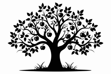 apple tree line art silhouette vector illustration