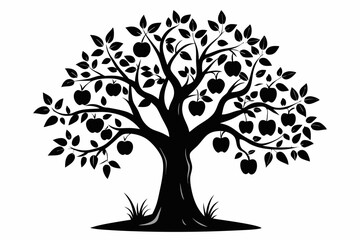 apple tree line art silhouette vector illustration