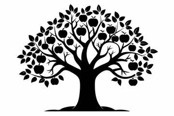 apple tree line art silhouette vector illustration