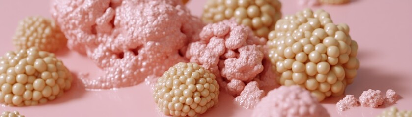 Abstract composition of textured spheres in shades of pink and beige