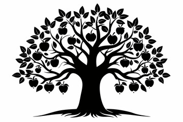 Obraz premium apple tree line art silhouette vector illustration