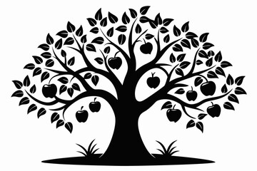 Obraz premium apple tree line art silhouette vector illustration