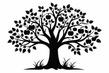 apple tree line art silhouette vector illustration
