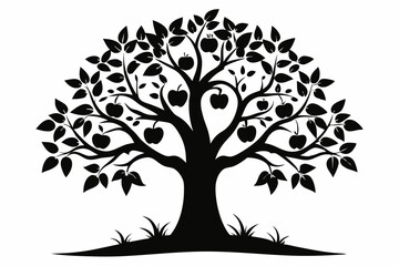 apple tree line art silhouette vector illustration