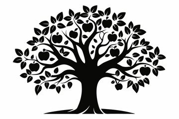 apple tree line art silhouette vector illustration