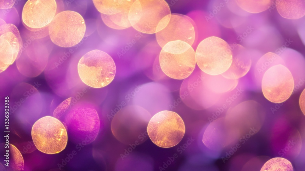 Poster abstract background shows bokeh lights in purple and gold tones