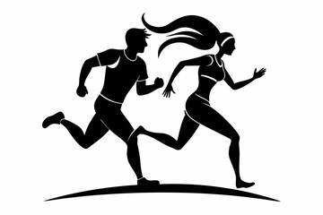 running couple line art silhouette vector illustration