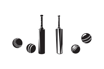 Cricket bat ball silhouettes vector white background