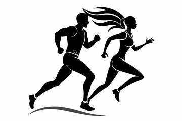 running couple line art silhouette vector illustration