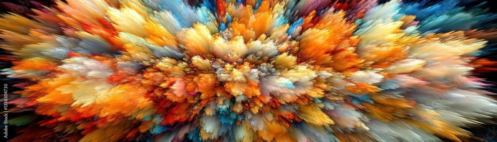 Poster an abstract explosion of vibrant colors dominates the dark background