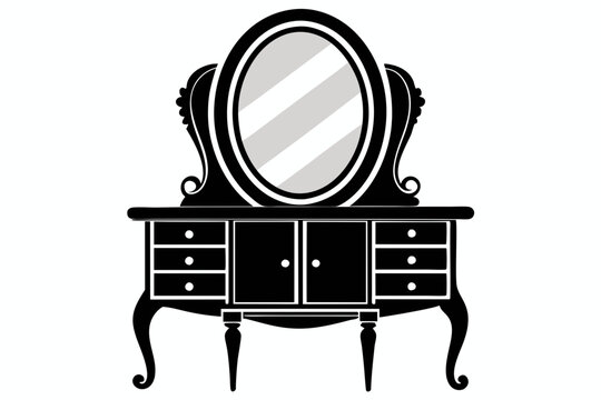 recommend clip art: vanity table with mirror line art silhouette vector illustration