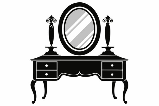 recommend clip art: vanity table with mirror line art silhouette vector illustration