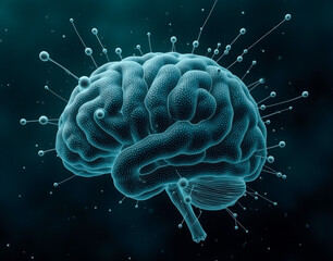 Fototapeta premium An interconnected molecular network forming a brain-like shape, symbolizing artificial intelligence and neural networks.