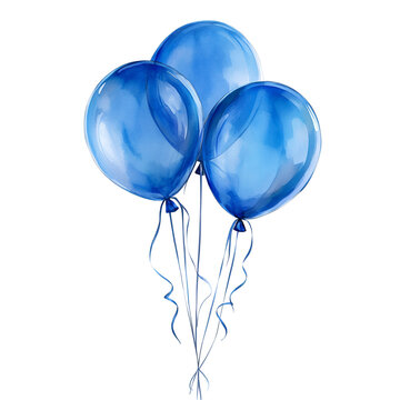 Fototapeta Three blue balloons floating joy celebration party,