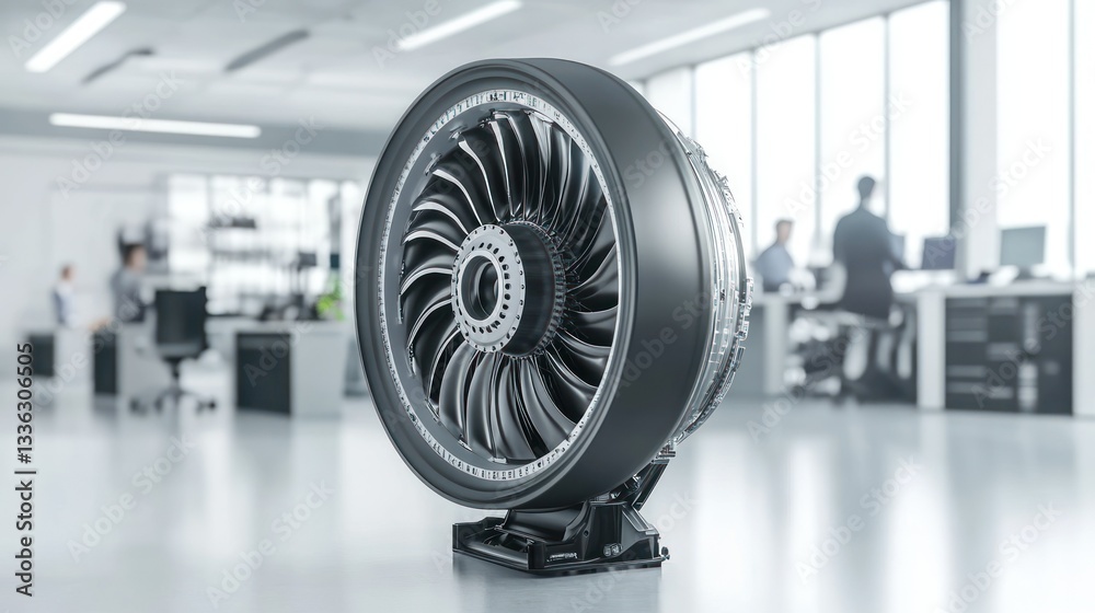 Poster A Large Mechanical Turbine Component Displayed In Office Space