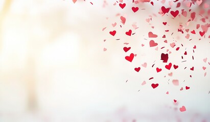 Romantic Red and Pink Hearts Falling Background, Valentine's Day Design
