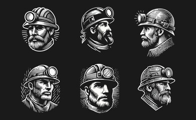 Men Mining helmet Engrave template logo icon design