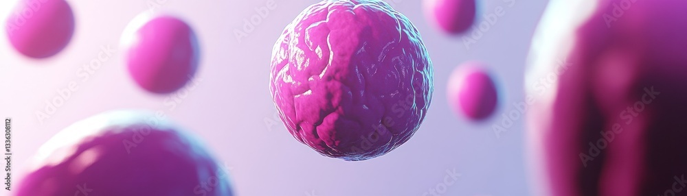 Poster Abstract image showing floating spheres with textured surfaces in space