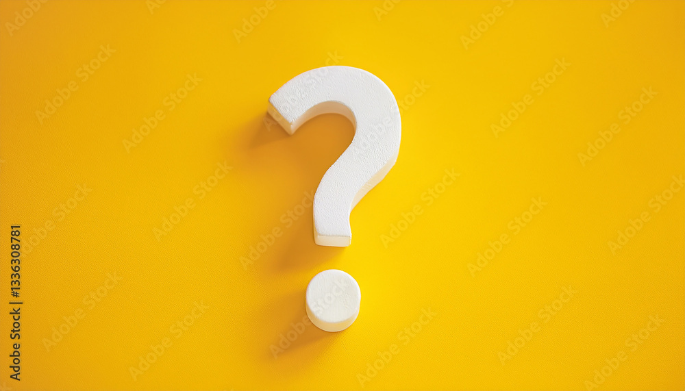 Poster question mark on bright yellow background. 3d rendering. faq and qa. problem solution.