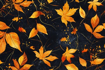 Autumn leaves pattern on dark background.