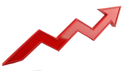 Red upward arrow graph showing rising trend isolated on transparent background, cut out