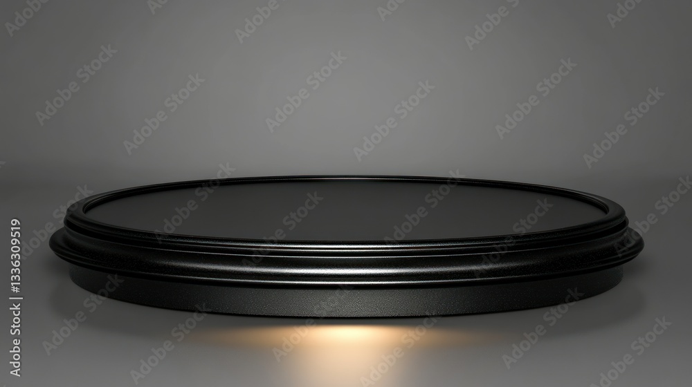 Poster A circular black display platform against a gradient gray background