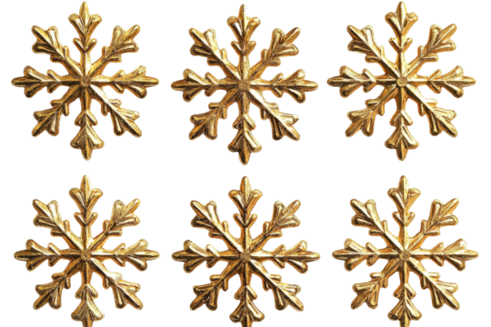 [Transparent Background PNG]Golden Snowflakes on White Background