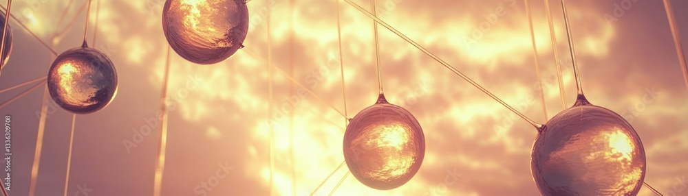 Poster decorative orb pendants hanging in front of a warm sky background