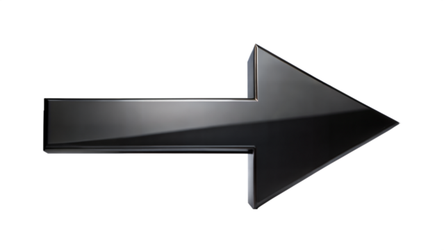 3d black arrow isolated on transparent background. Png