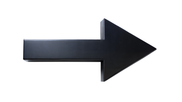 3d black arrow isolated on transparent background. Png