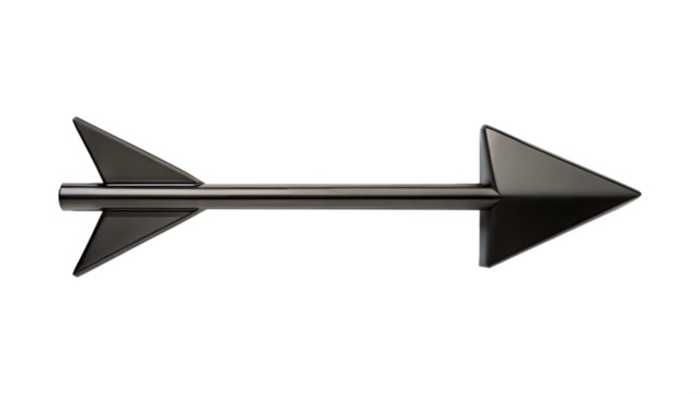 3d black arrow isolated on transparent background. Png