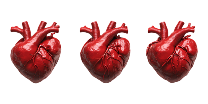 Pack Red Heart set of three different poses against transparent background for Valentine’s Day Designs, Love-Themed Branding, or Romantic Projects