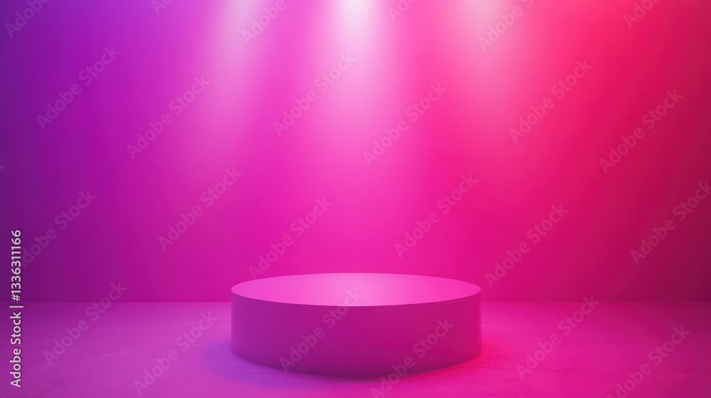 Poster a pink cylindrical platform with a vibrant gradient background setting